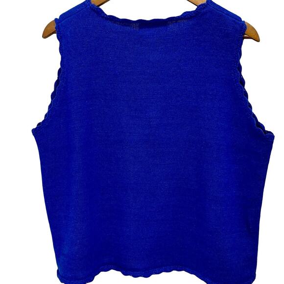 Vintage 90s Bedford Fair Cottage Blue Knit Sweater Boxy Tank Top Sz XL - Picture 6 of 7